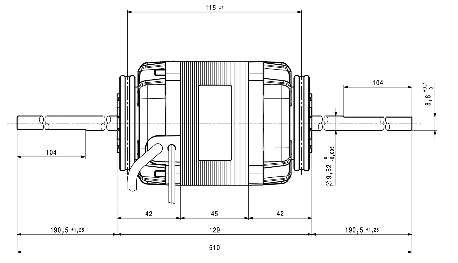 Motor Elco 2 ejes  1BT60-45-1V NA 150-160 wts (9,52 mm) 1100 rpm