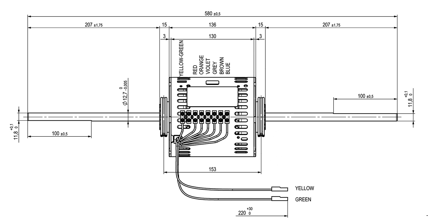 Motor  Elco 2 ejes 1FG 385-69-5V 320-740 wts( 12,7mm) 1300 rpm